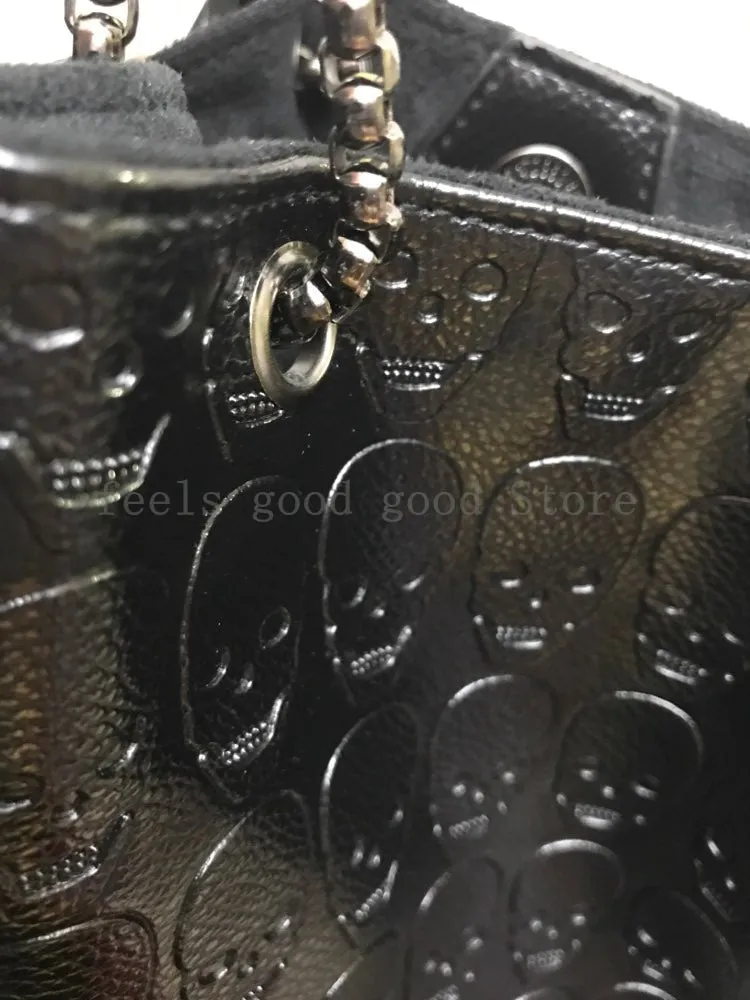 2 Pcs Fashion Skull Women Handbag Shoulder Bag /Tote Purse Leather Crossbody Bag With Fashion Scarf Black Handbags