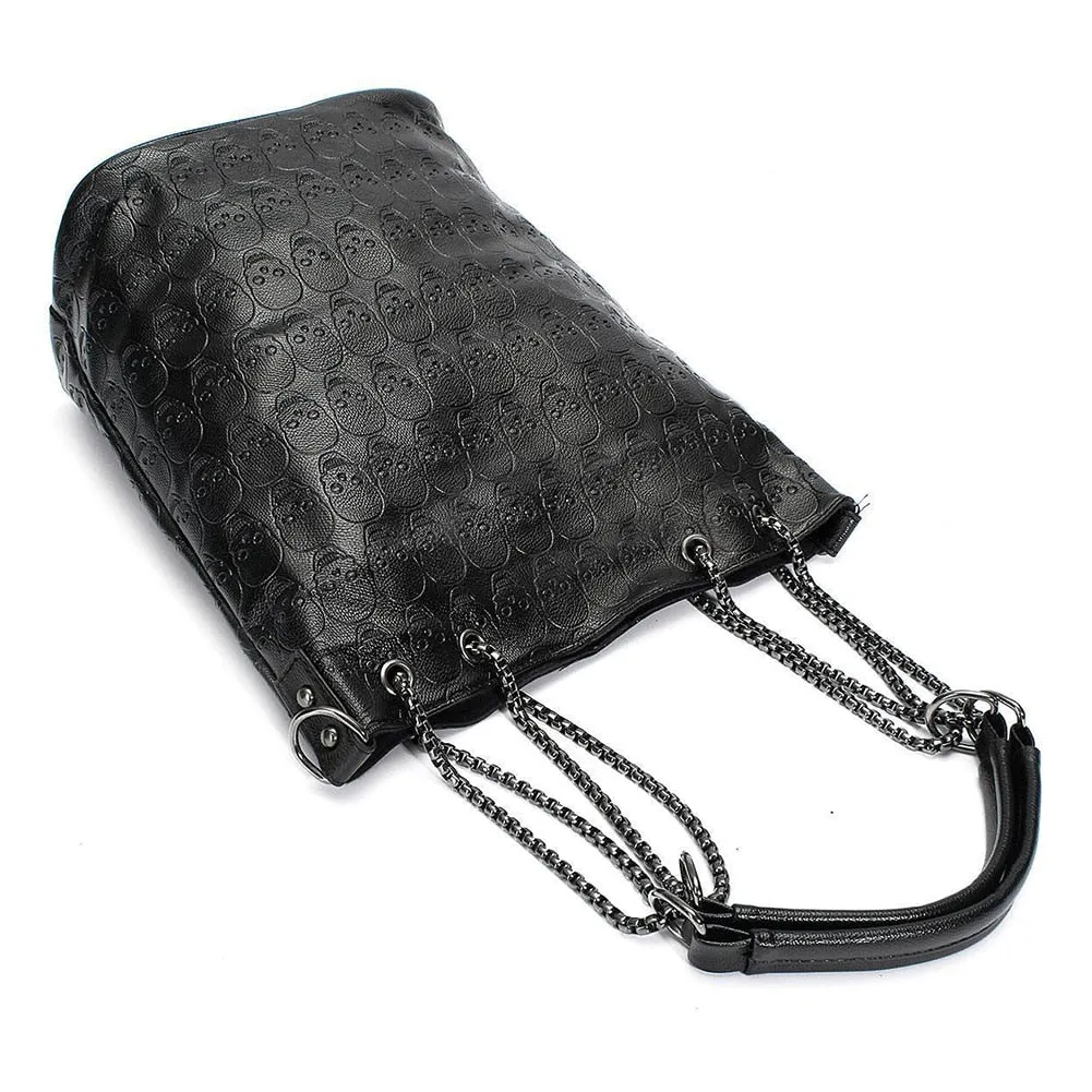 2 Pcs Fashion Skull Women Handbag Shoulder Bag /Tote Purse Leather Crossbody Bag With Fashion Scarf Black Handbags
