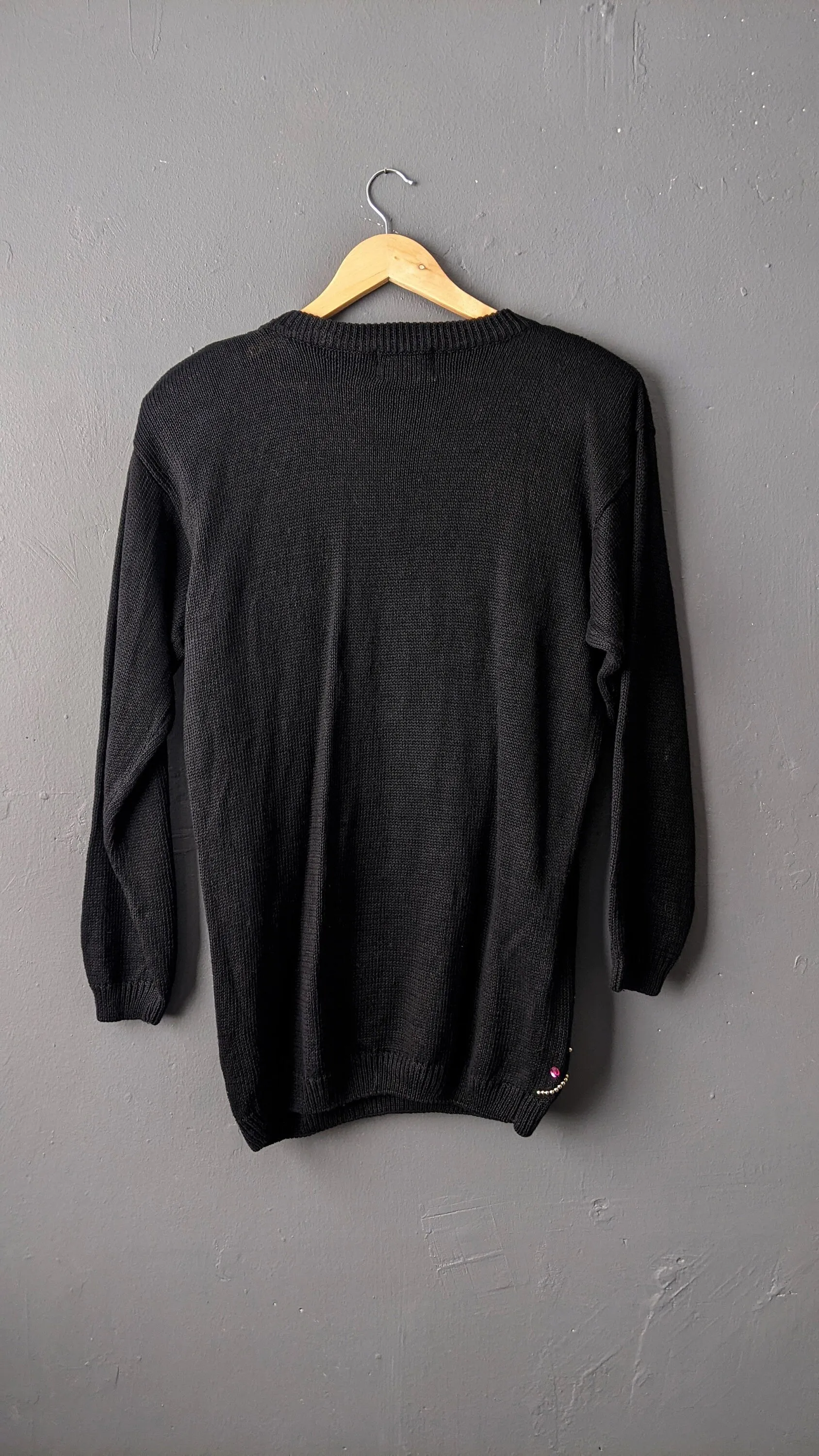 80s Embellished Gem Sweater by Sophie Teale, Kitsch Party Jumper, Size Medium Large