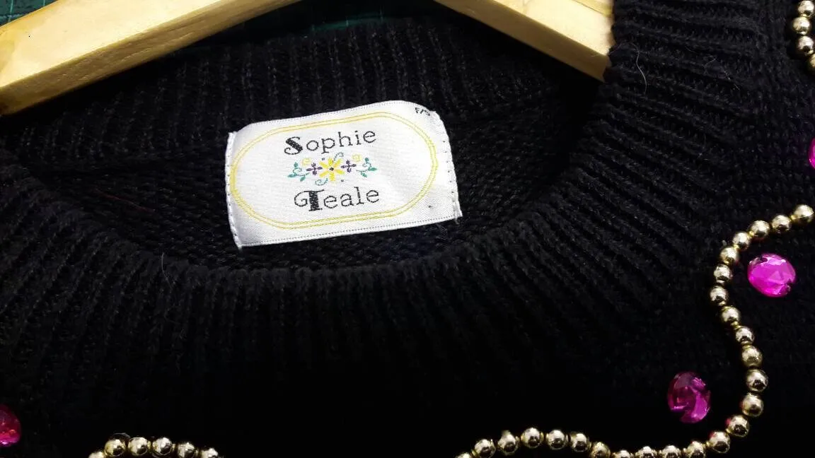 80s Embellished Gem Sweater by Sophie Teale, Kitsch Party Jumper, Size Medium Large