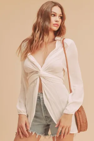 Aemi   Co Tied Collared Neck Long Sleeve Top