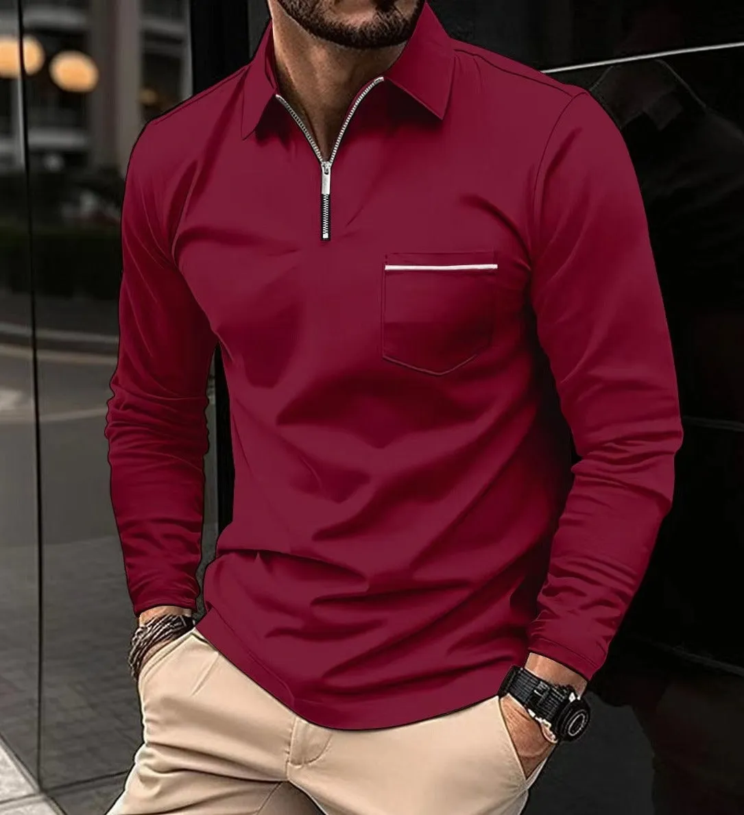 Alfons - Polo im Golfstil mit langen Ärmeln und Reißverschlusskragen