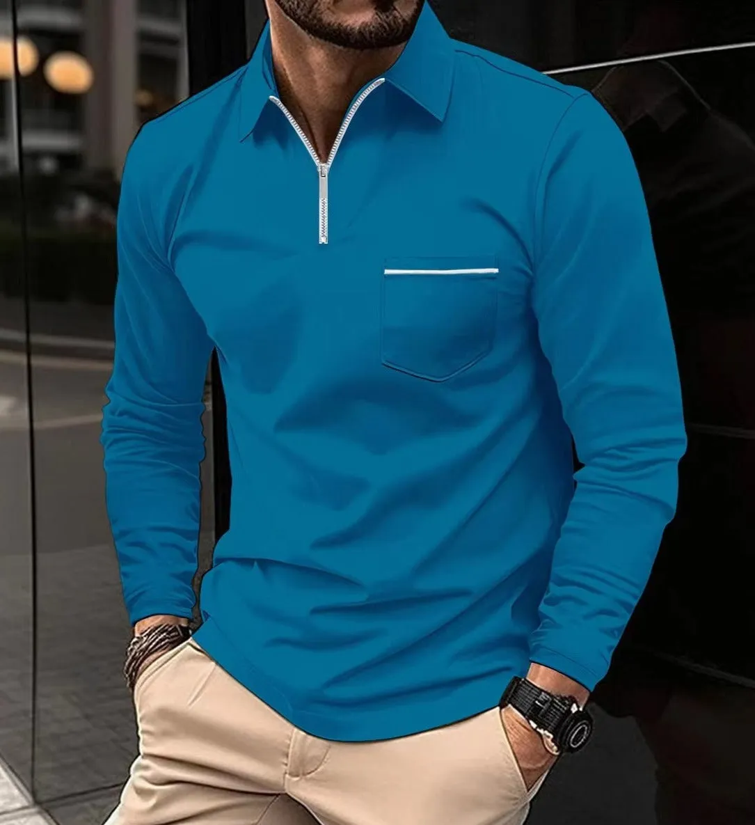 Alfons - Polo im Golfstil mit langen Ärmeln und Reißverschlusskragen