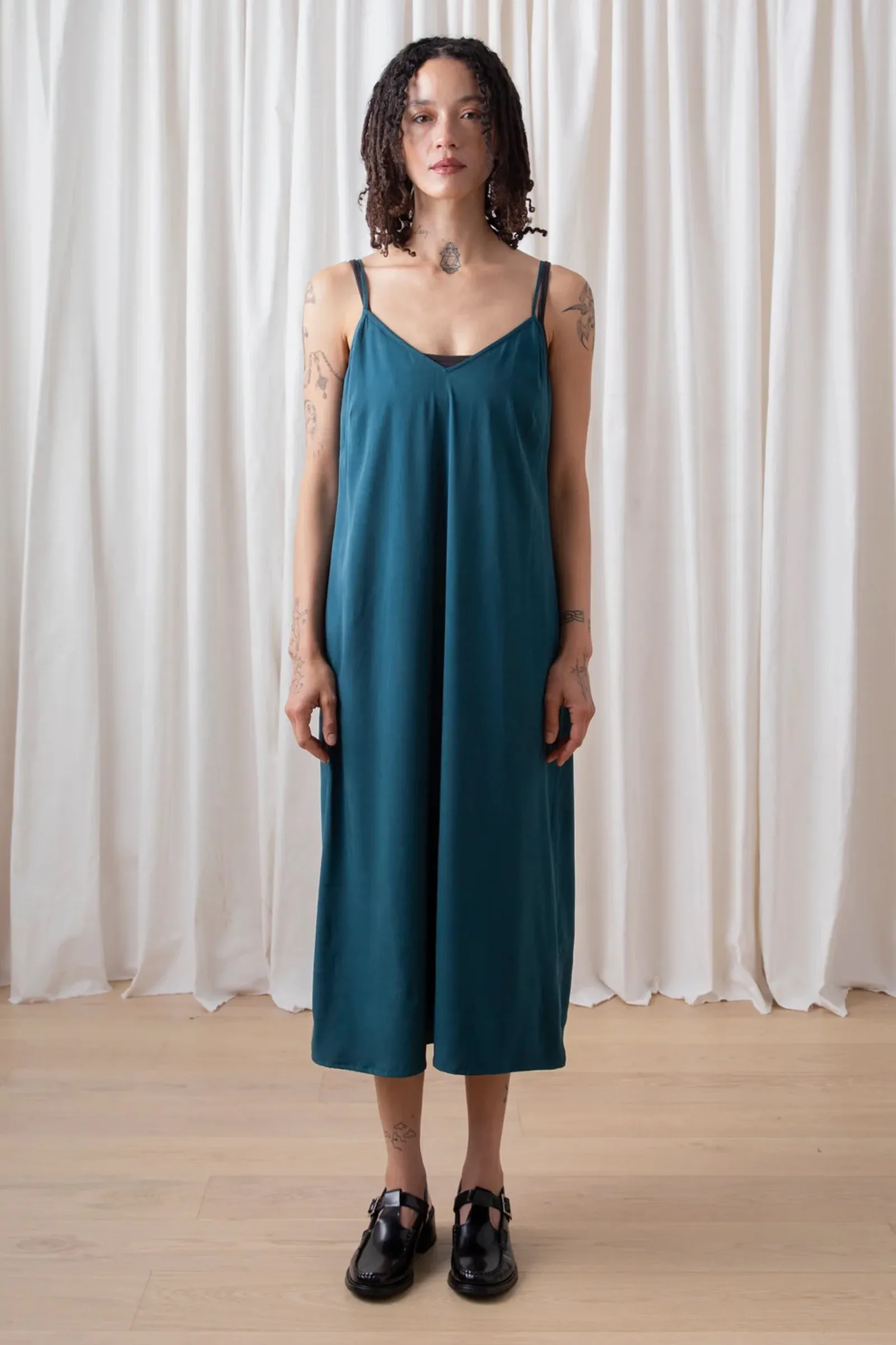 Ali Golden Slip Dress in Deep Teal