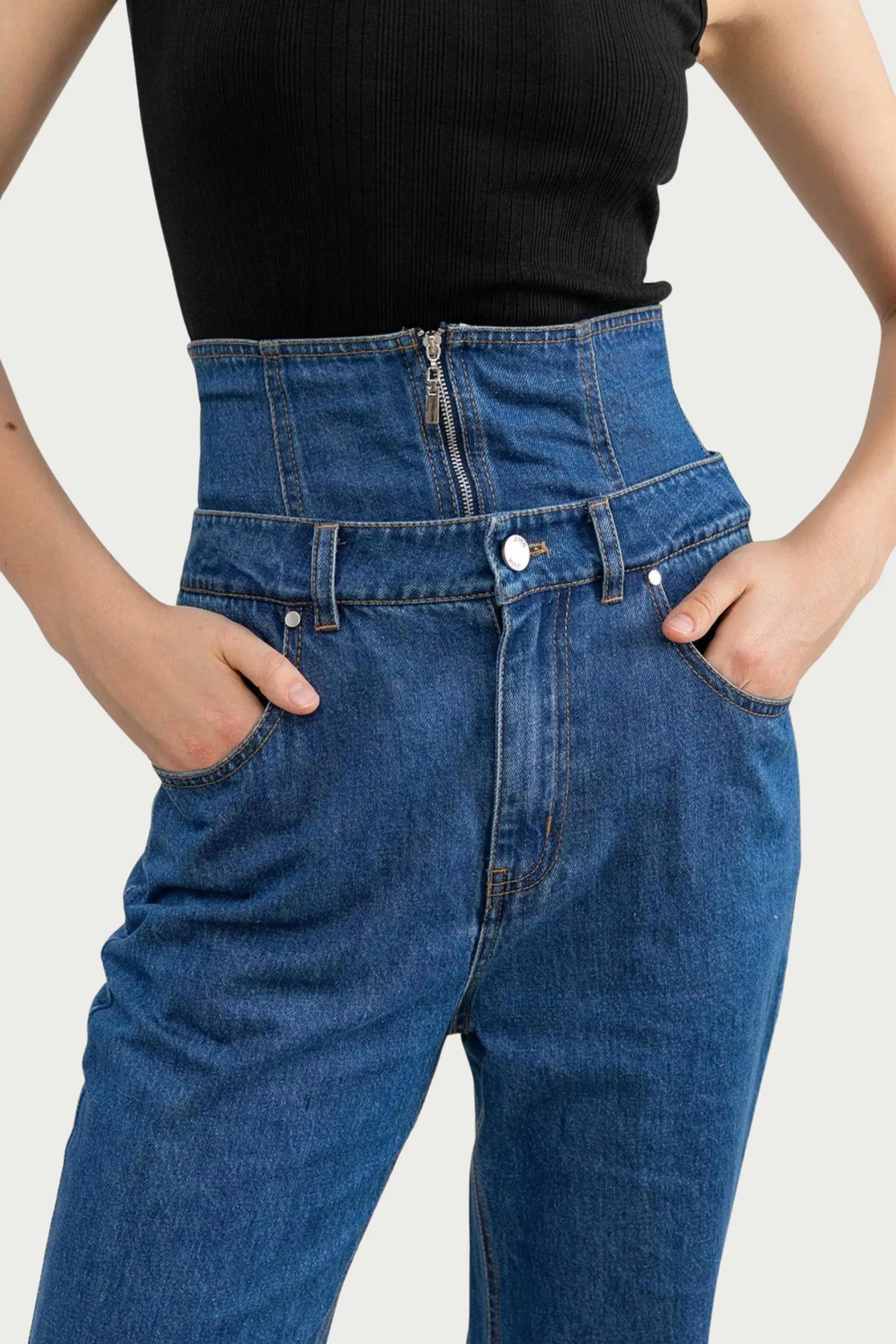 ASHLYN DOUBLE-WAISTED LAYERED HIGH-RISE JEANS
