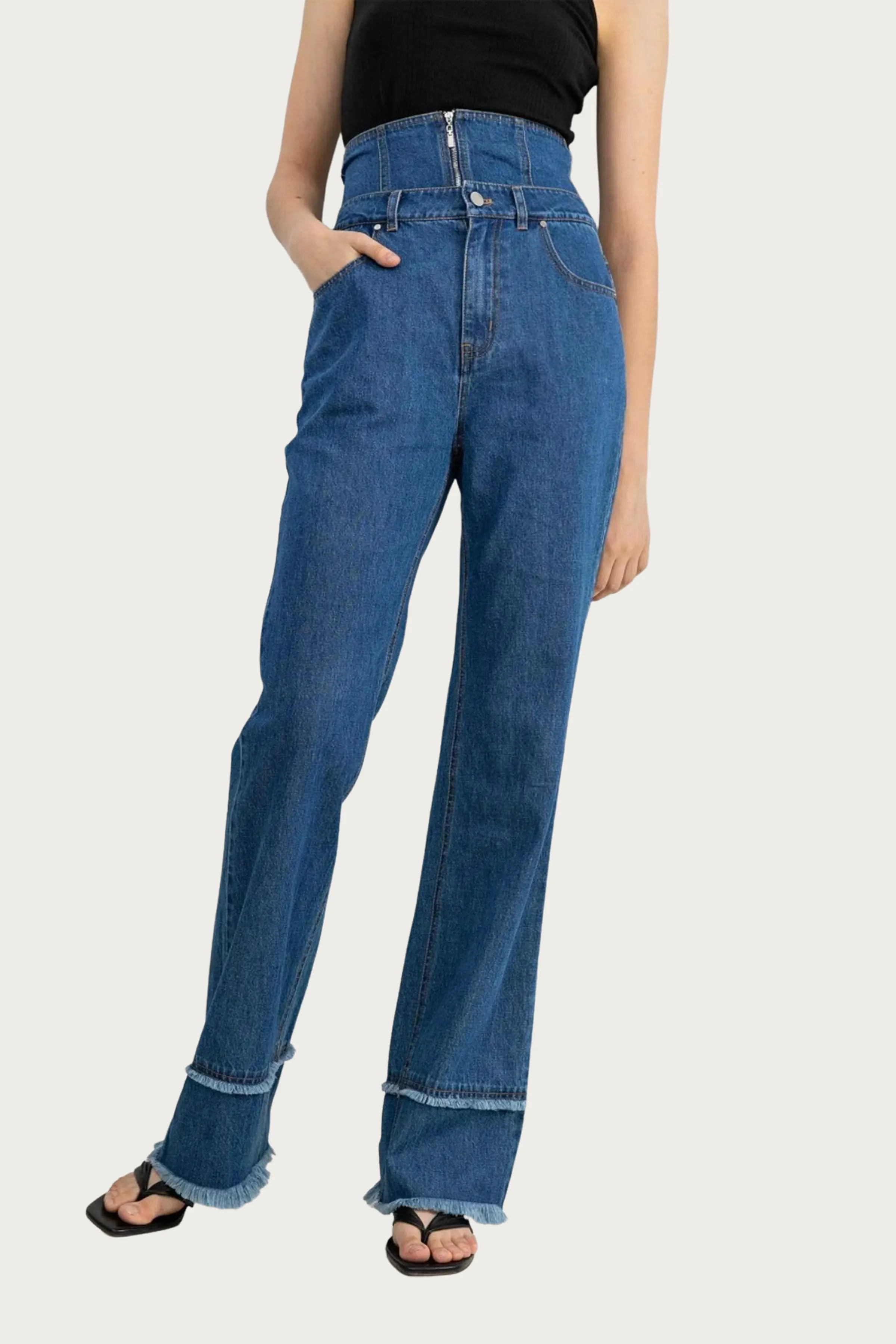 ASHLYN DOUBLE-WAISTED LAYERED HIGH-RISE JEANS