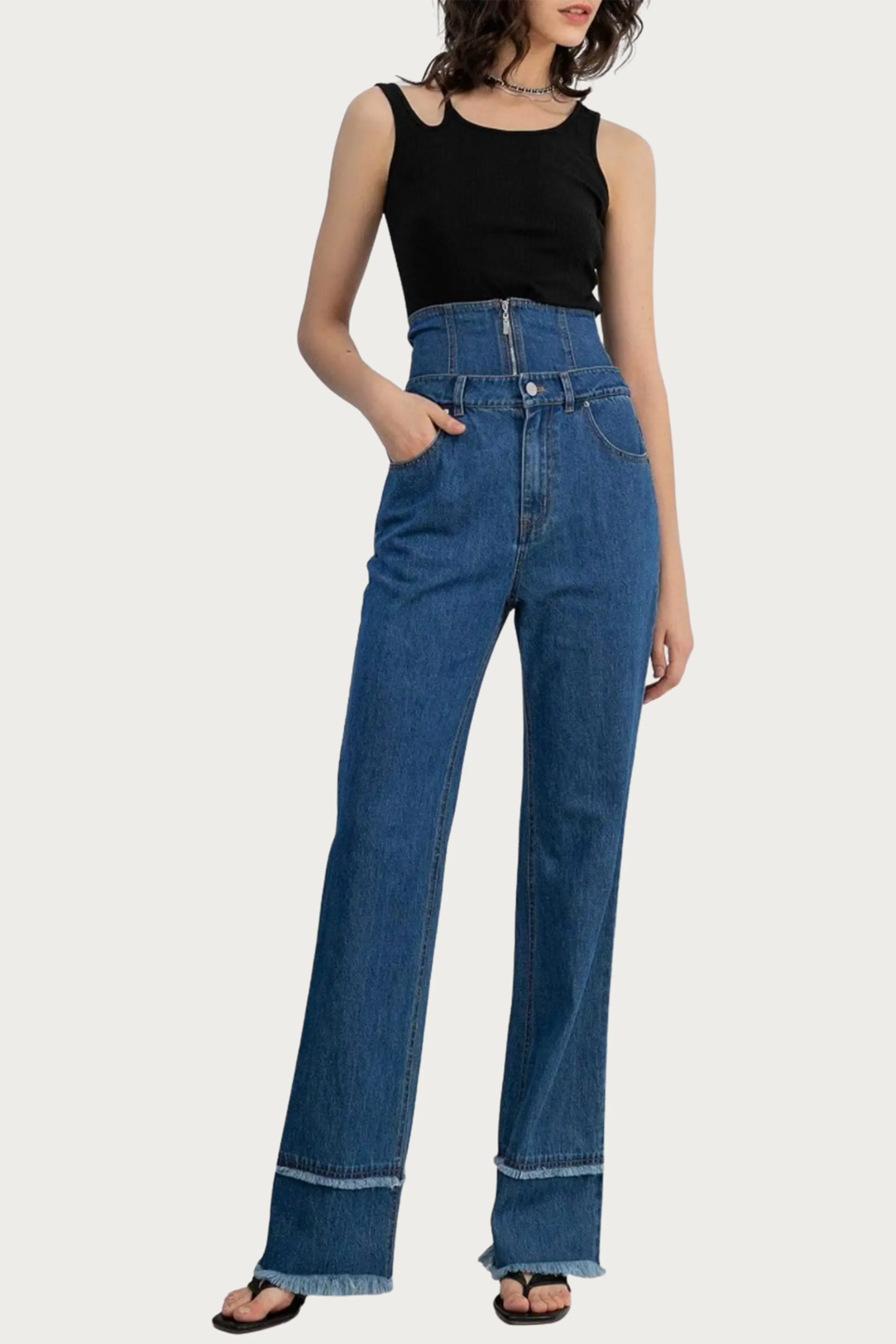 ASHLYN DOUBLE-WAISTED LAYERED HIGH-RISE JEANS