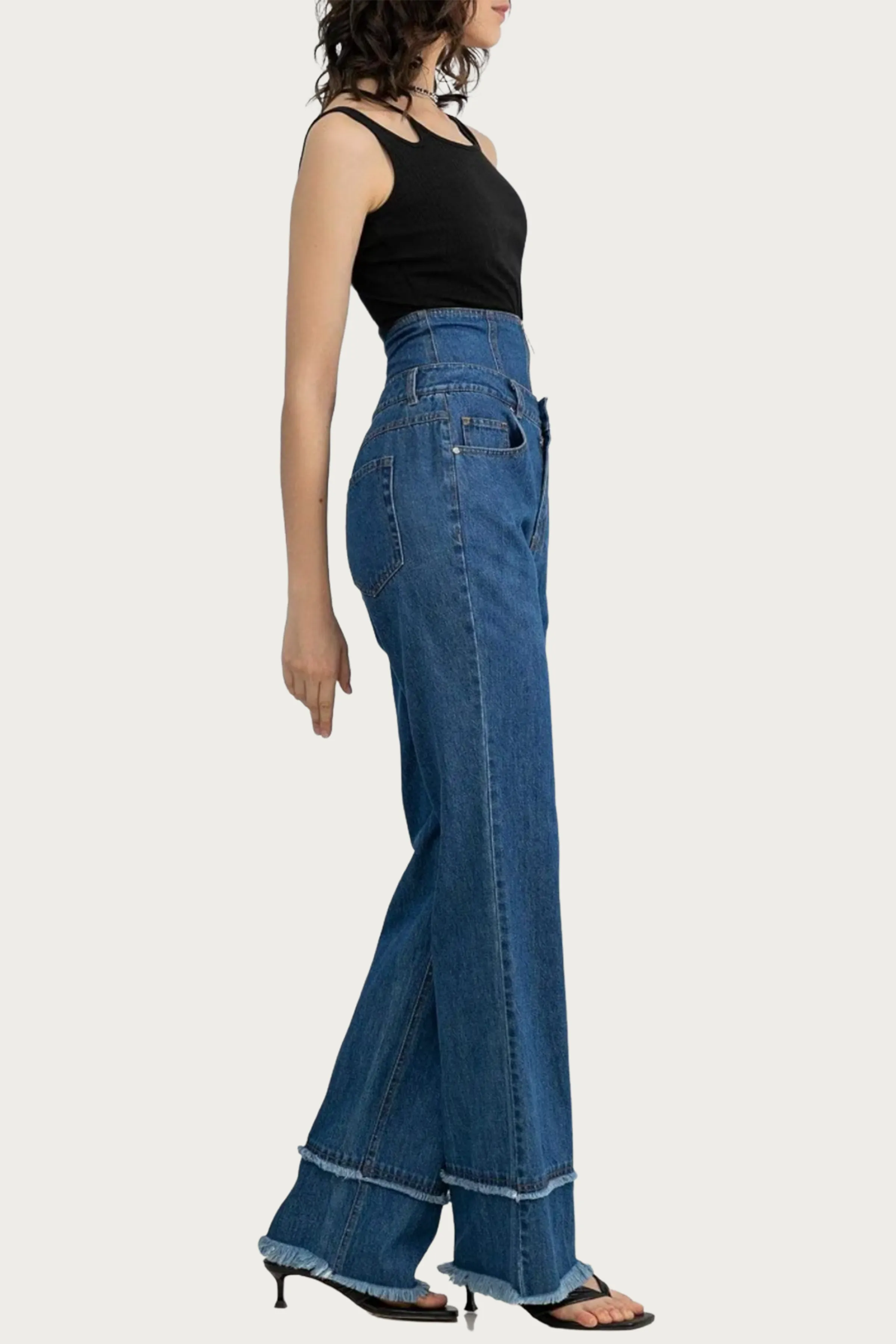 ASHLYN DOUBLE-WAISTED LAYERED HIGH-RISE JEANS