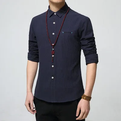 Autumn Fashion Men Colthes Slim Fit Men Long Sleeve Shirt White Linen Shirts Men Casual Business Shirts Plus size