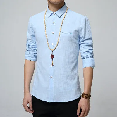 Autumn Fashion Men Colthes Slim Fit Men Long Sleeve Shirt White Linen Shirts Men Casual Business Shirts Plus size