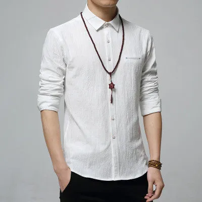 Autumn Fashion Men Colthes Slim Fit Men Long Sleeve Shirt White Linen Shirts Men Casual Business Shirts Plus size