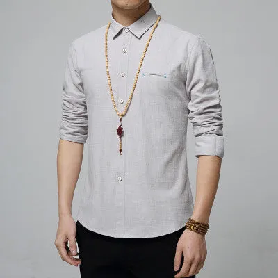 Autumn Fashion Men Colthes Slim Fit Men Long Sleeve Shirt White Linen Shirts Men Casual Business Shirts Plus size