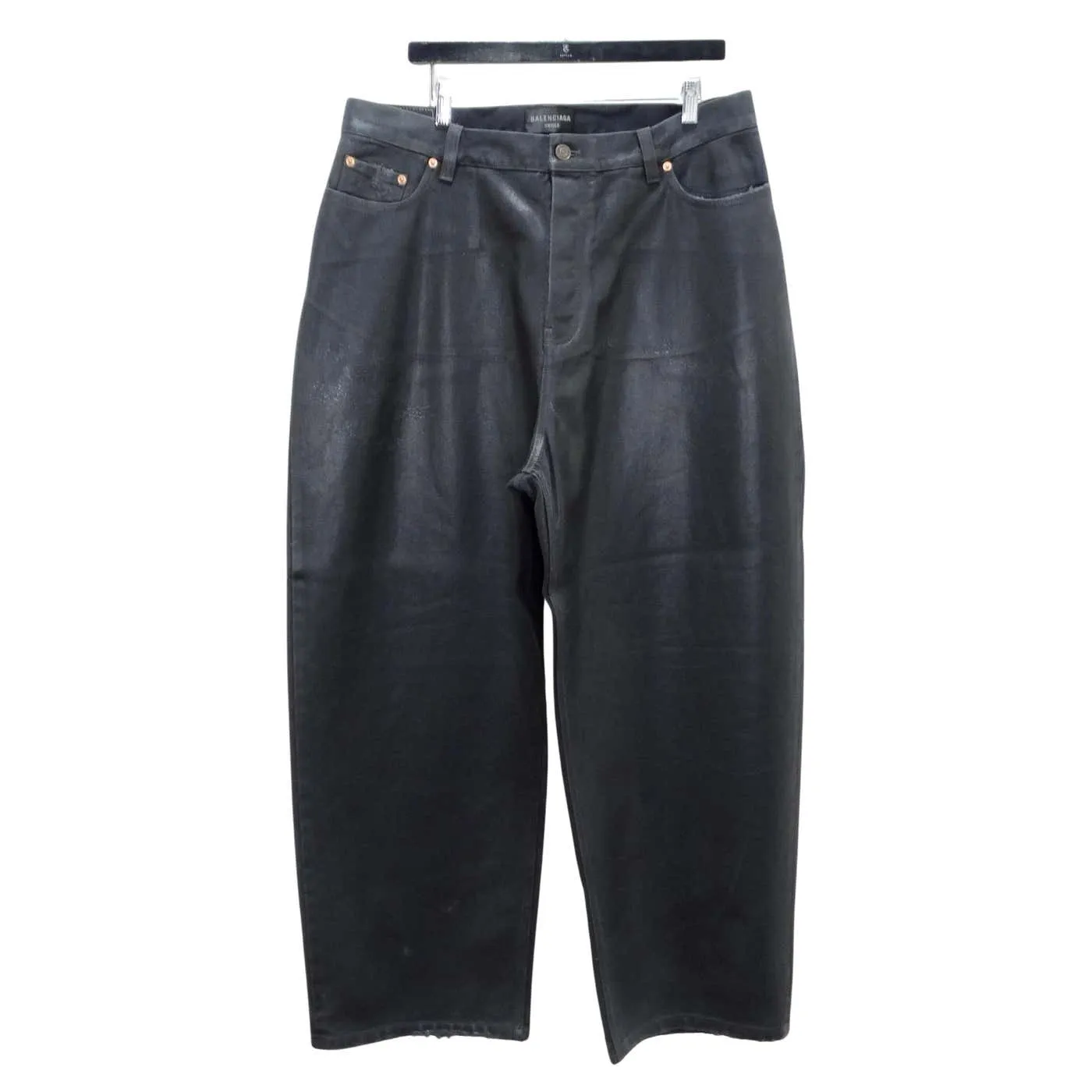 Balenciaga FW 2022 Wax Coated Black Baggy Jeans