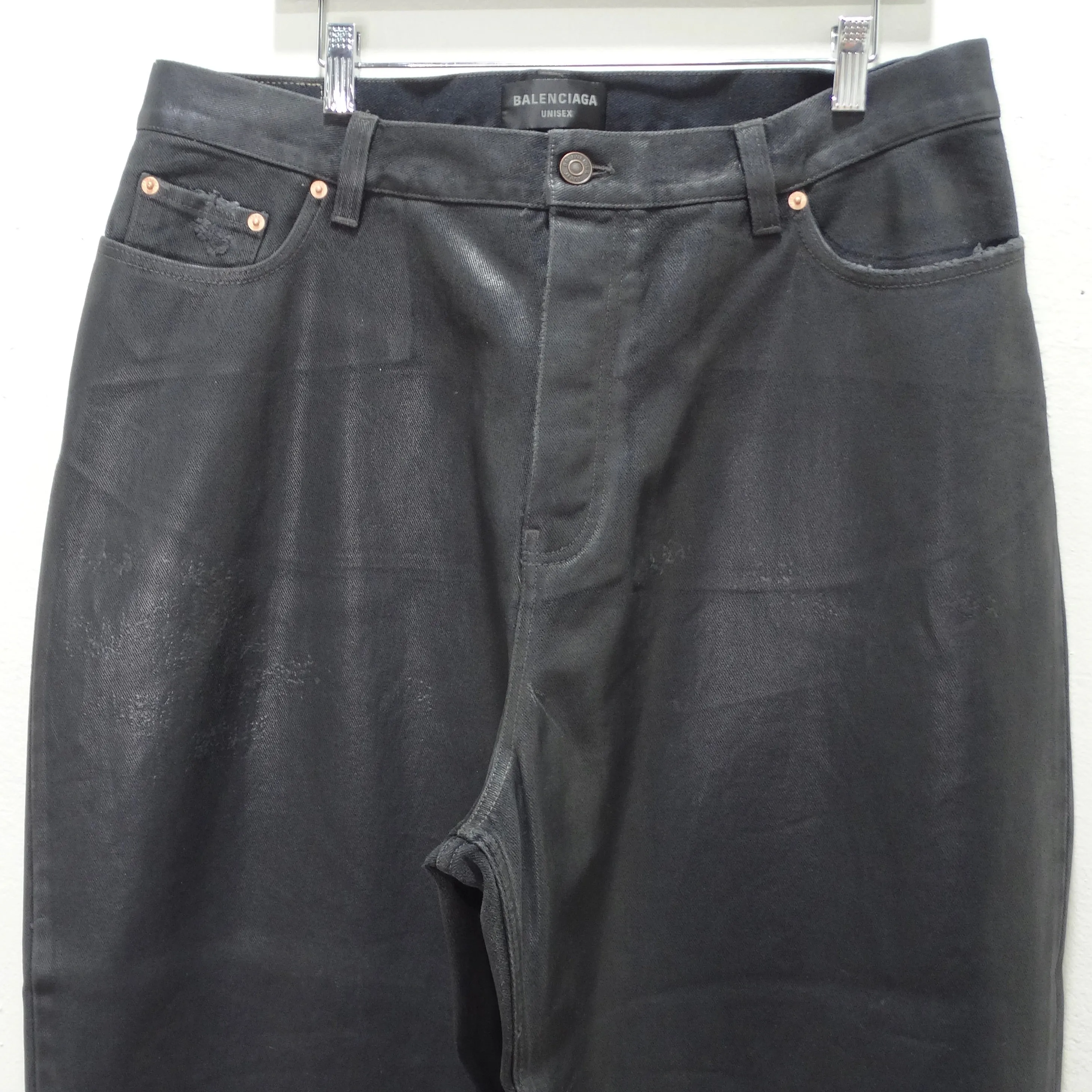Balenciaga FW 2022 Wax Coated Black Baggy Jeans