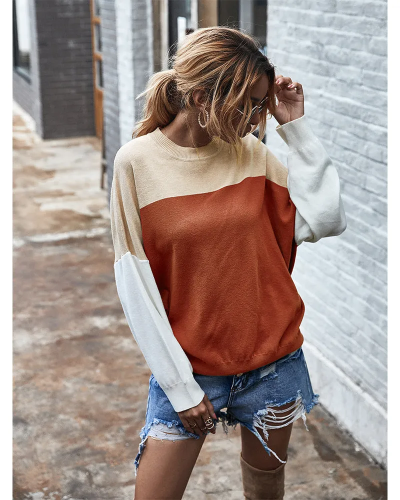 Batwing Sleeve Multicolor Knitting Sweater