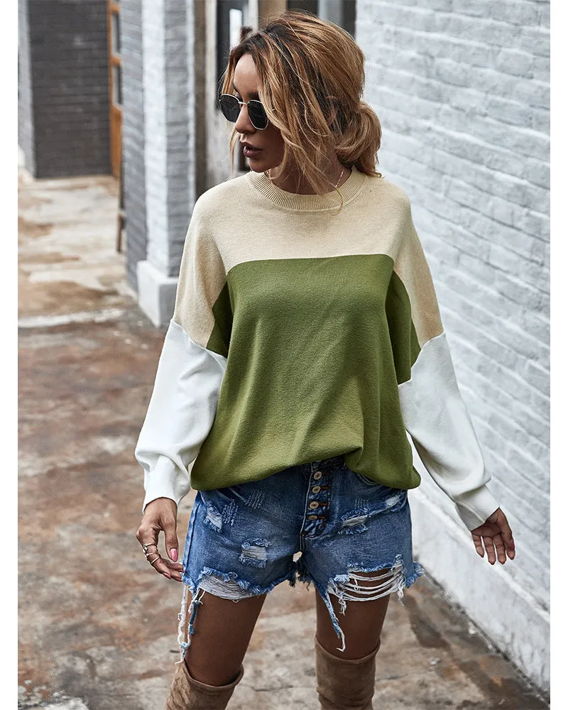 Batwing Sleeve Multicolor Knitting Sweater