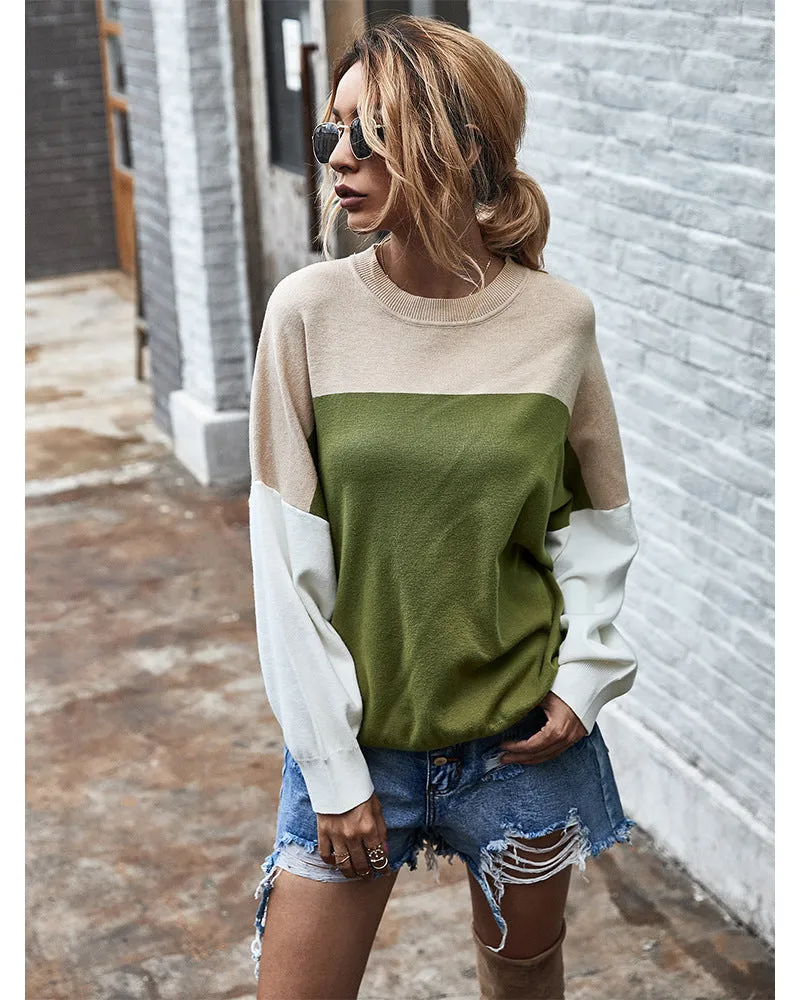 Batwing Sleeve Multicolor Knitting Sweater