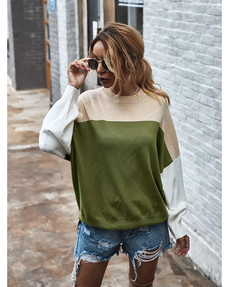 Batwing Sleeve Multicolor Knitting Sweater