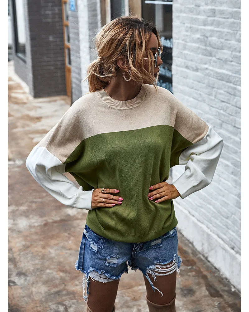 Batwing Sleeve Multicolor Knitting Sweater