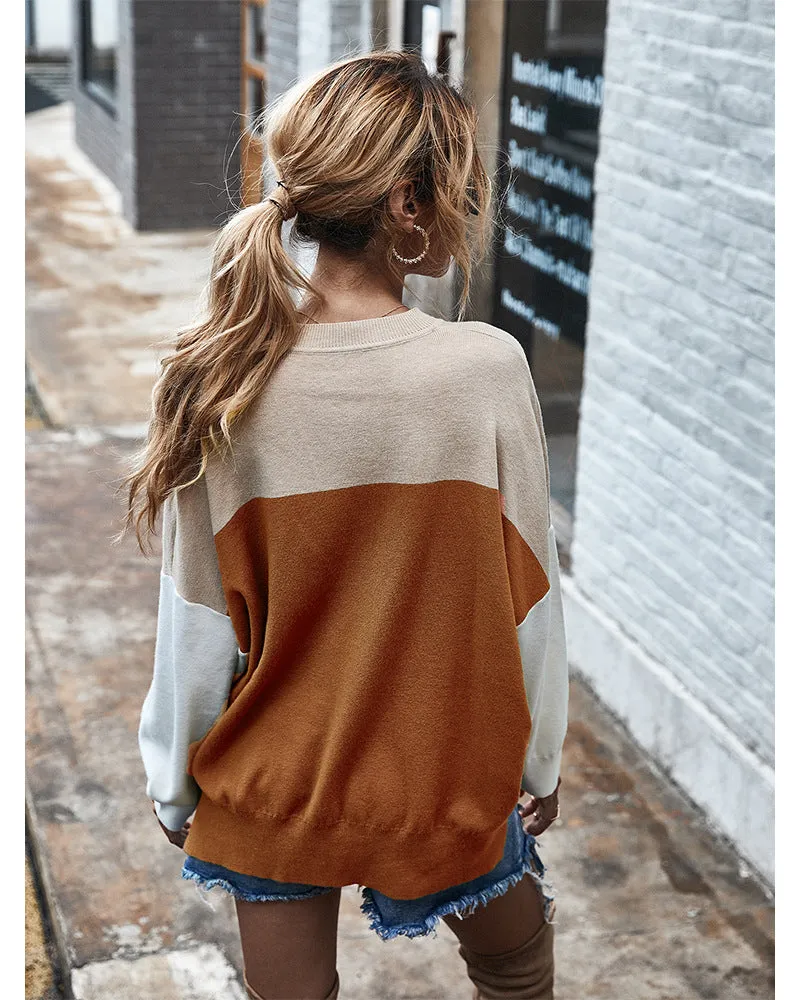 Batwing Sleeve Multicolor Knitting Sweater