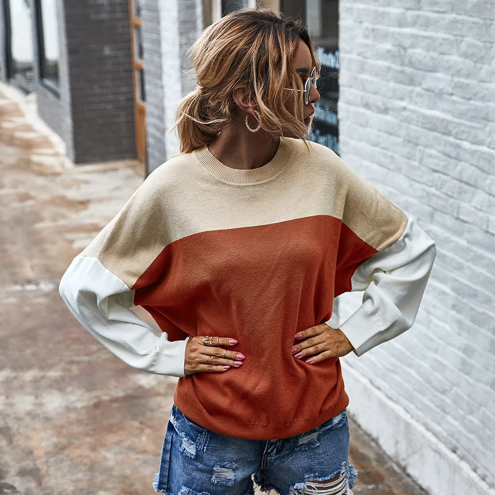 Batwing Sleeve Multicolor Knitting Sweater