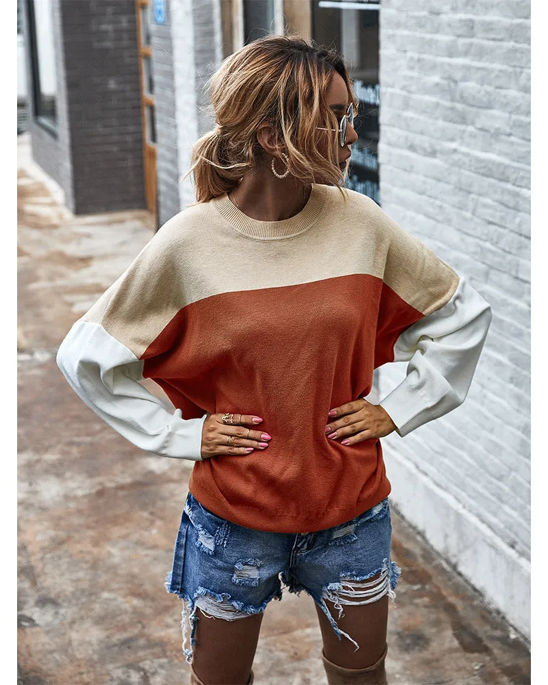Batwing Sleeve Multicolor Knitting Sweater