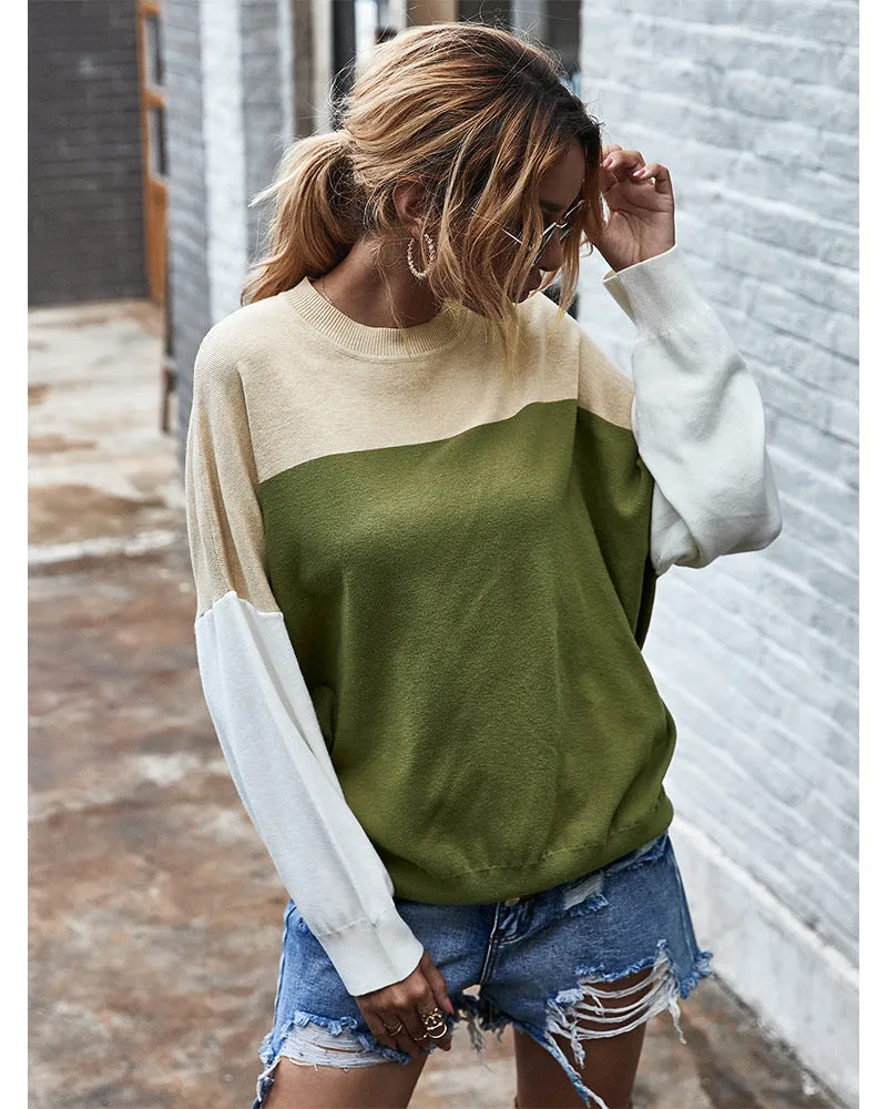 Batwing Sleeve Multicolor Knitting Sweater