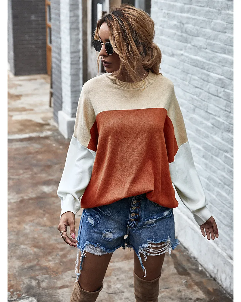 Batwing Sleeve Multicolor Knitting Sweater