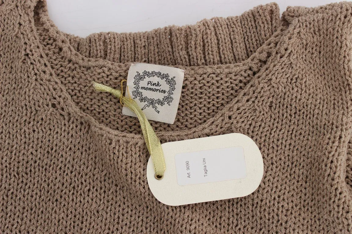 Beige Cotton Knitted Sleeveless Sweater