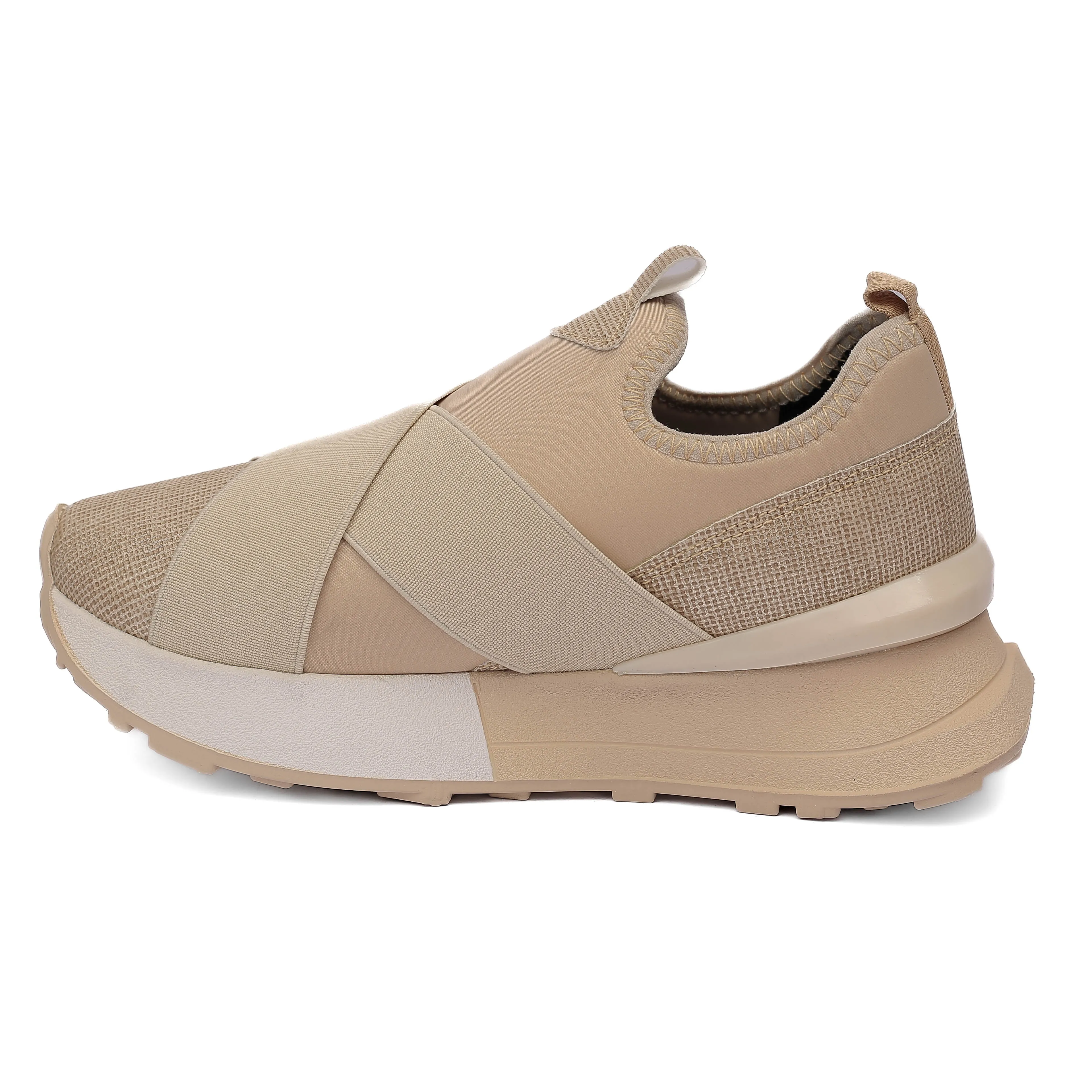Beige Elastic Slip-On Sneakers