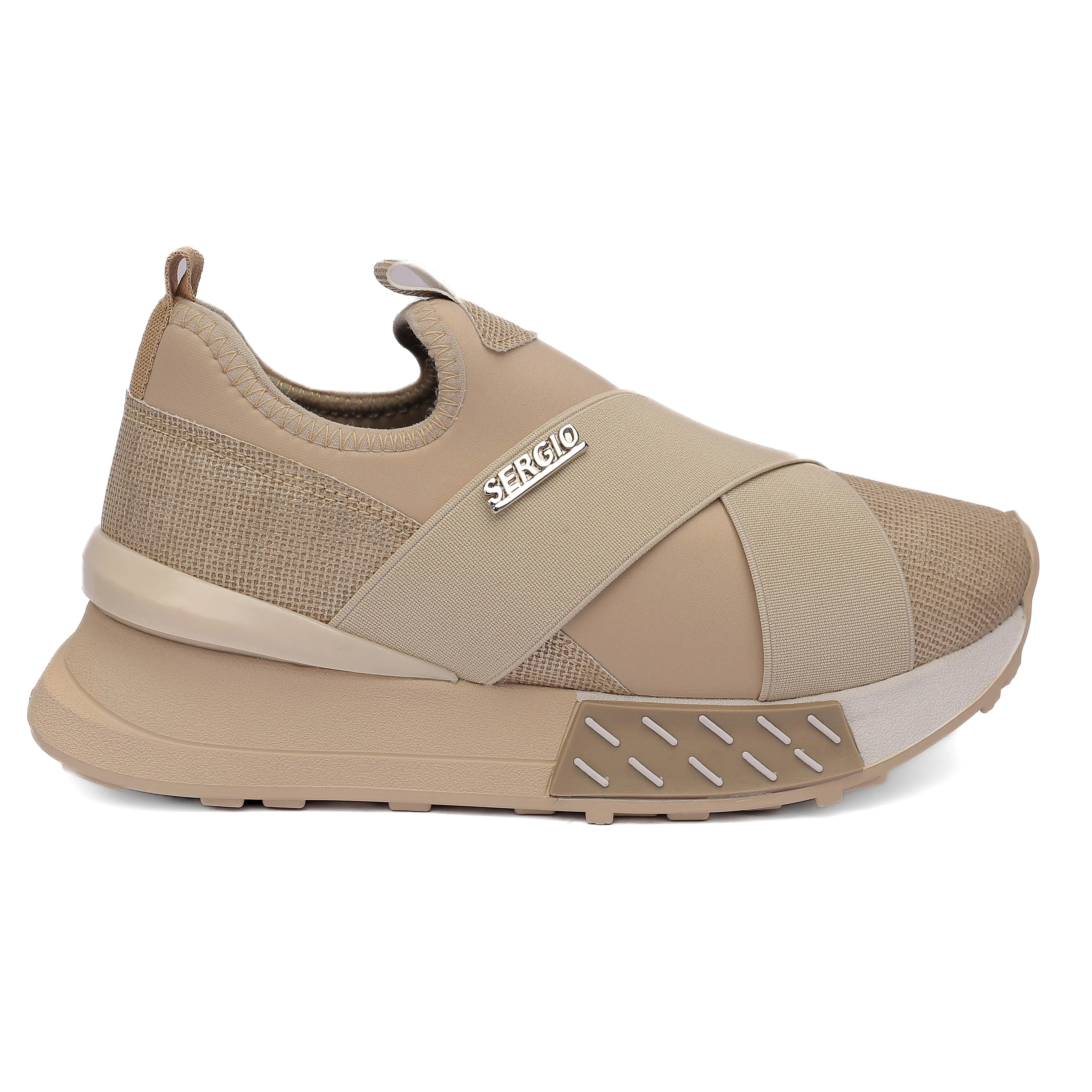 Beige Elastic Slip-On Sneakers