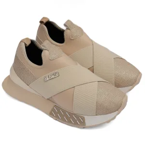 Beige Elastic Slip-On Sneakers