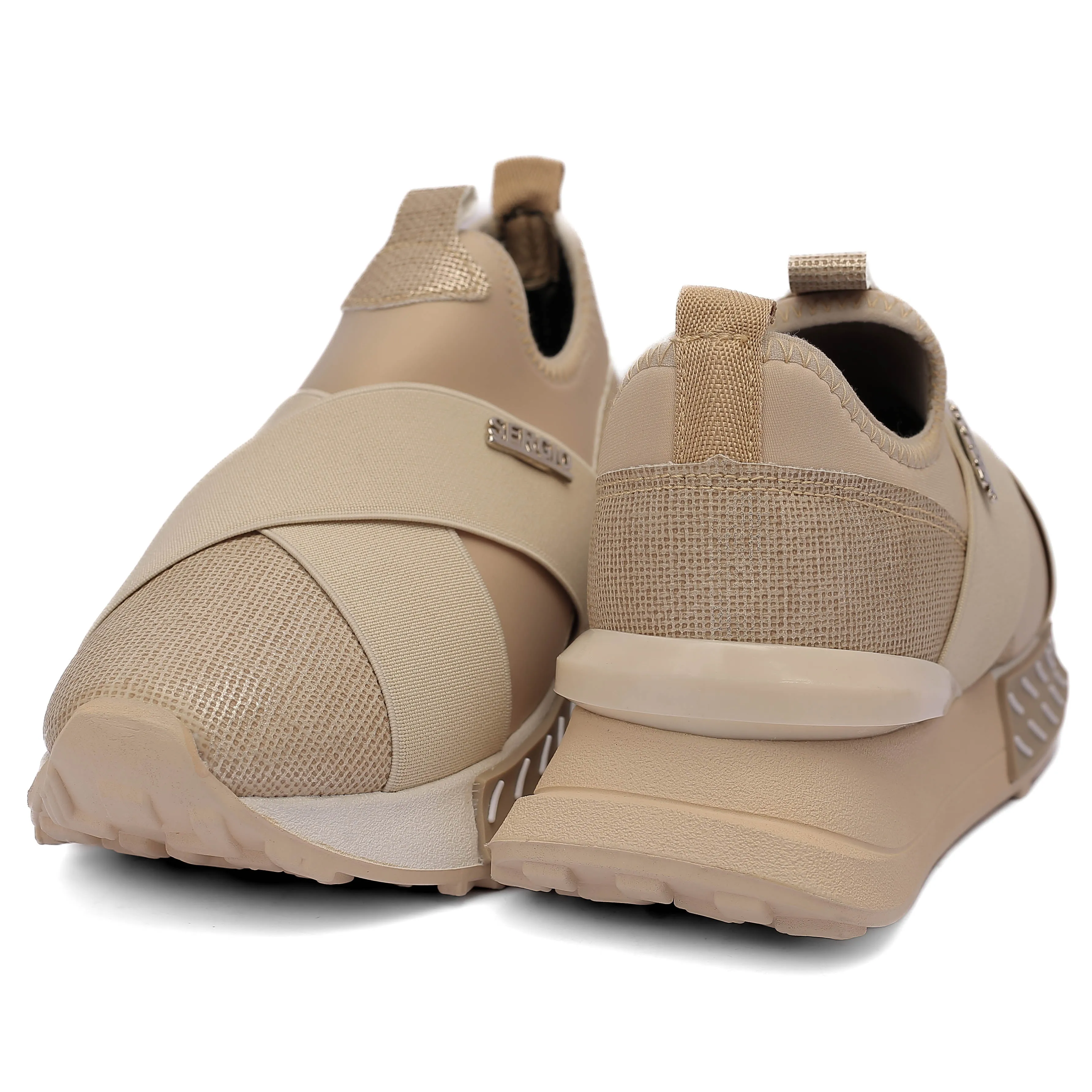 Beige Elastic Slip-On Sneakers