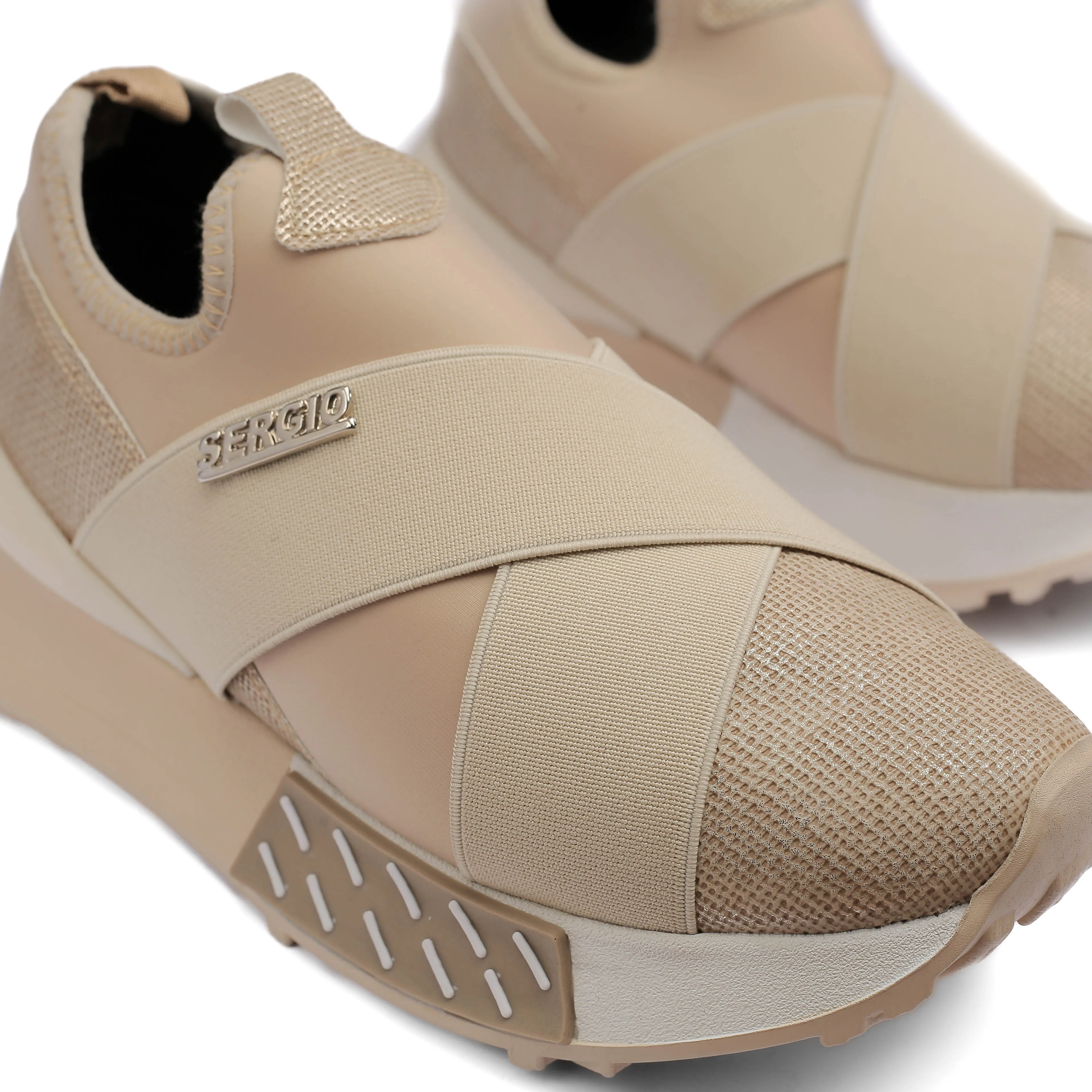 Beige Elastic Slip-On Sneakers