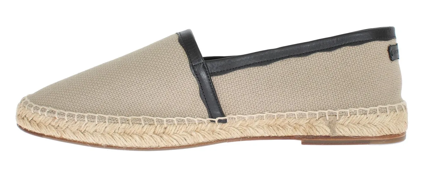 Beige Linen Woven Logo Espadrilles