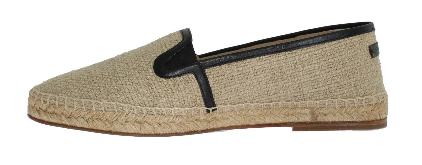 Beige Linen Woven Logo Espadrilles