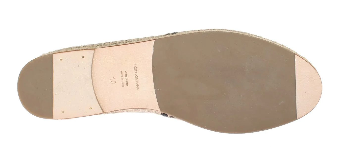 Beige Linen Woven Logo Espadrilles