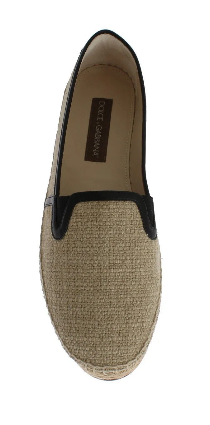 Beige Linen Woven Logo Espadrilles