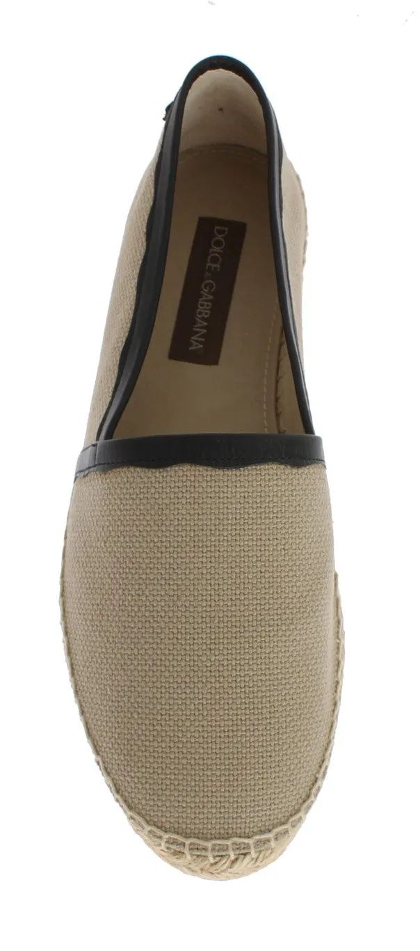 Beige Linen Woven Logo Espadrilles