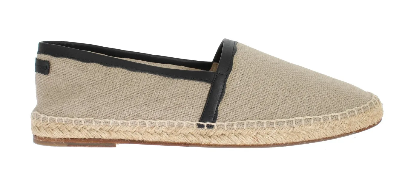 Beige Linen Woven Logo Espadrilles