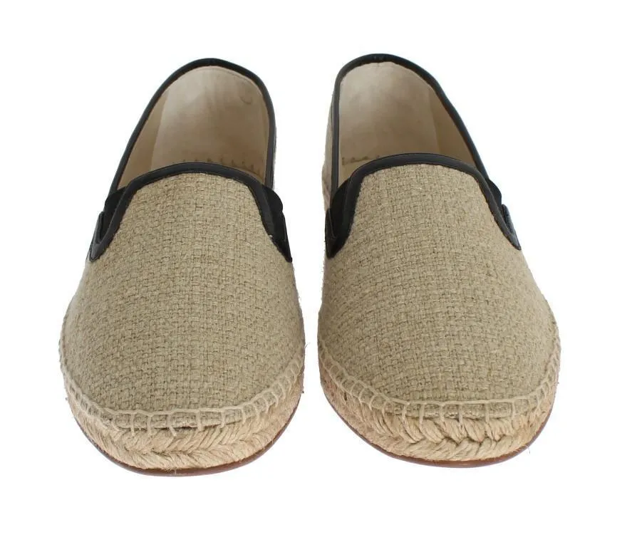 Beige Linen Woven Logo Espadrilles