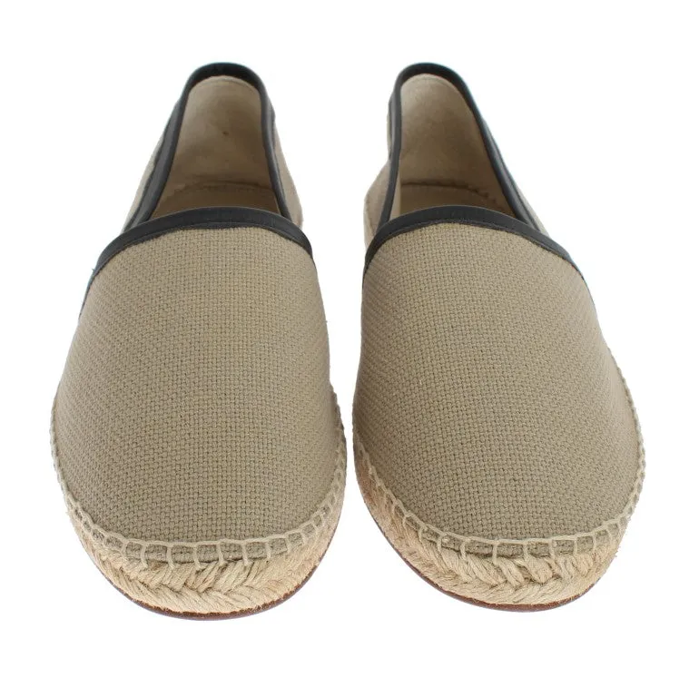 Beige Linen Woven Logo Espadrilles
