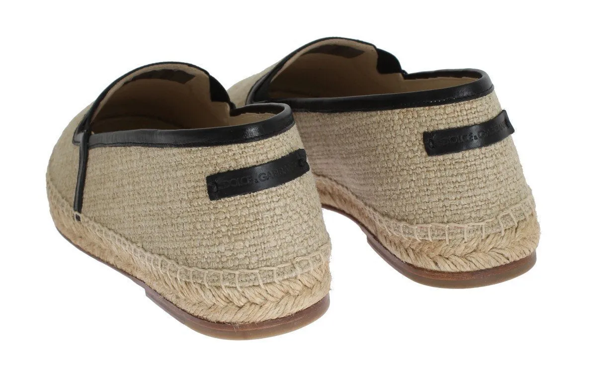 Beige Linen Woven Logo Espadrilles