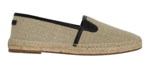 Beige Linen Woven Logo Espadrilles