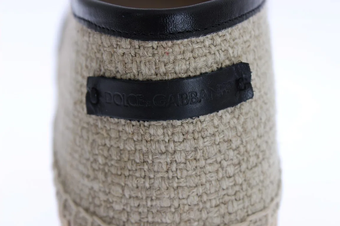 Beige Linen Woven Logo Espadrilles