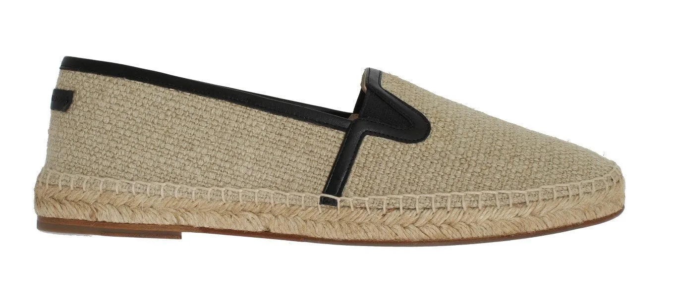 Beige Linen Woven Logo Espadrilles
