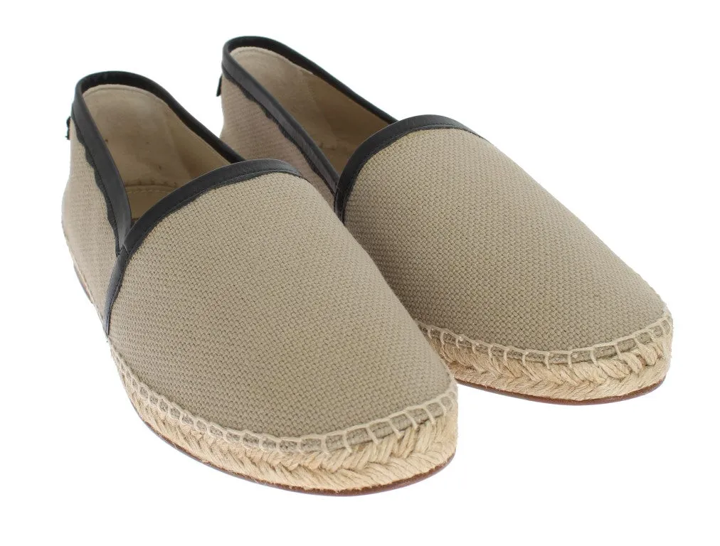 Beige Linen Woven Logo Espadrilles