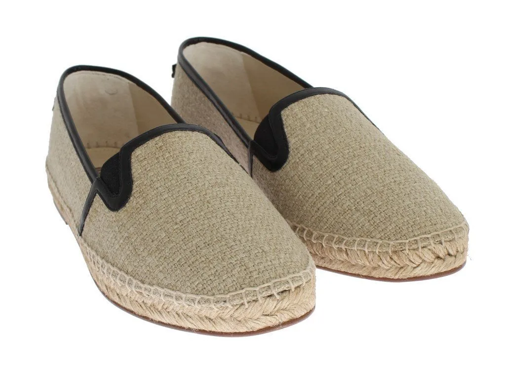 Beige Linen Woven Logo Espadrilles