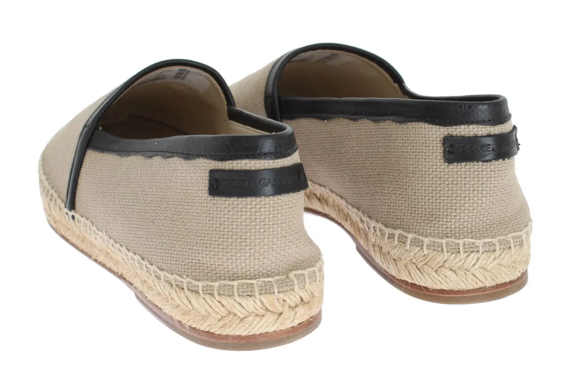 Beige Linen Woven Logo Espadrilles