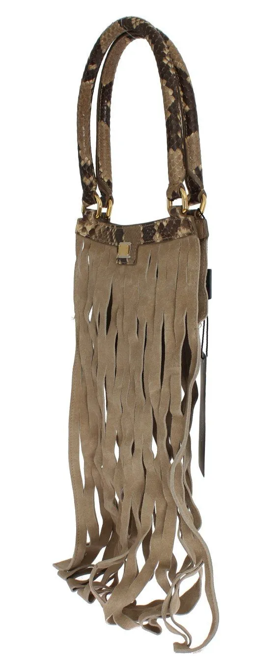 Beige Snakeskin Leather Hand Bag Purse